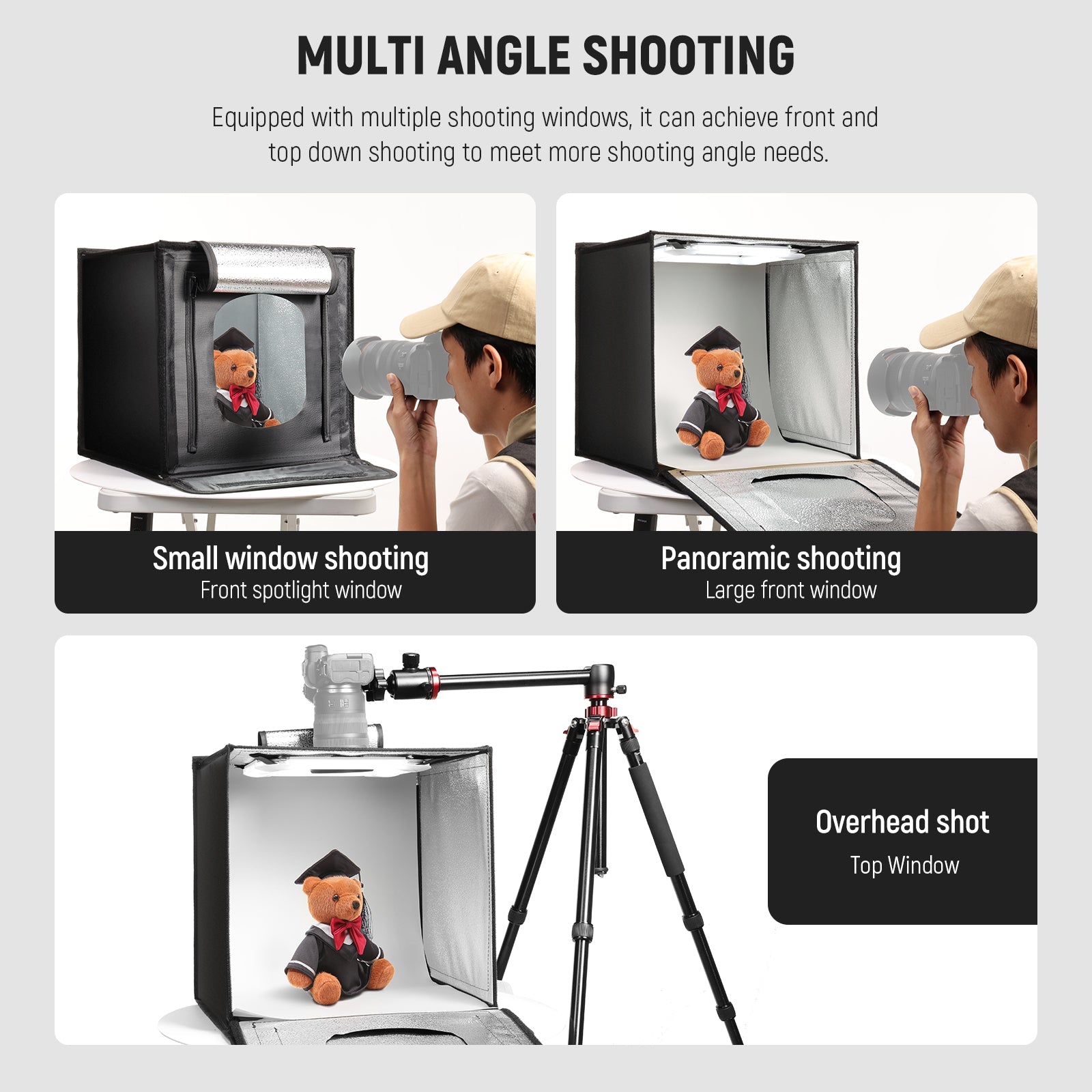 NEEWER LP40 Upgraded Photo Studio Light Box is equipped with multiple shooting windows.