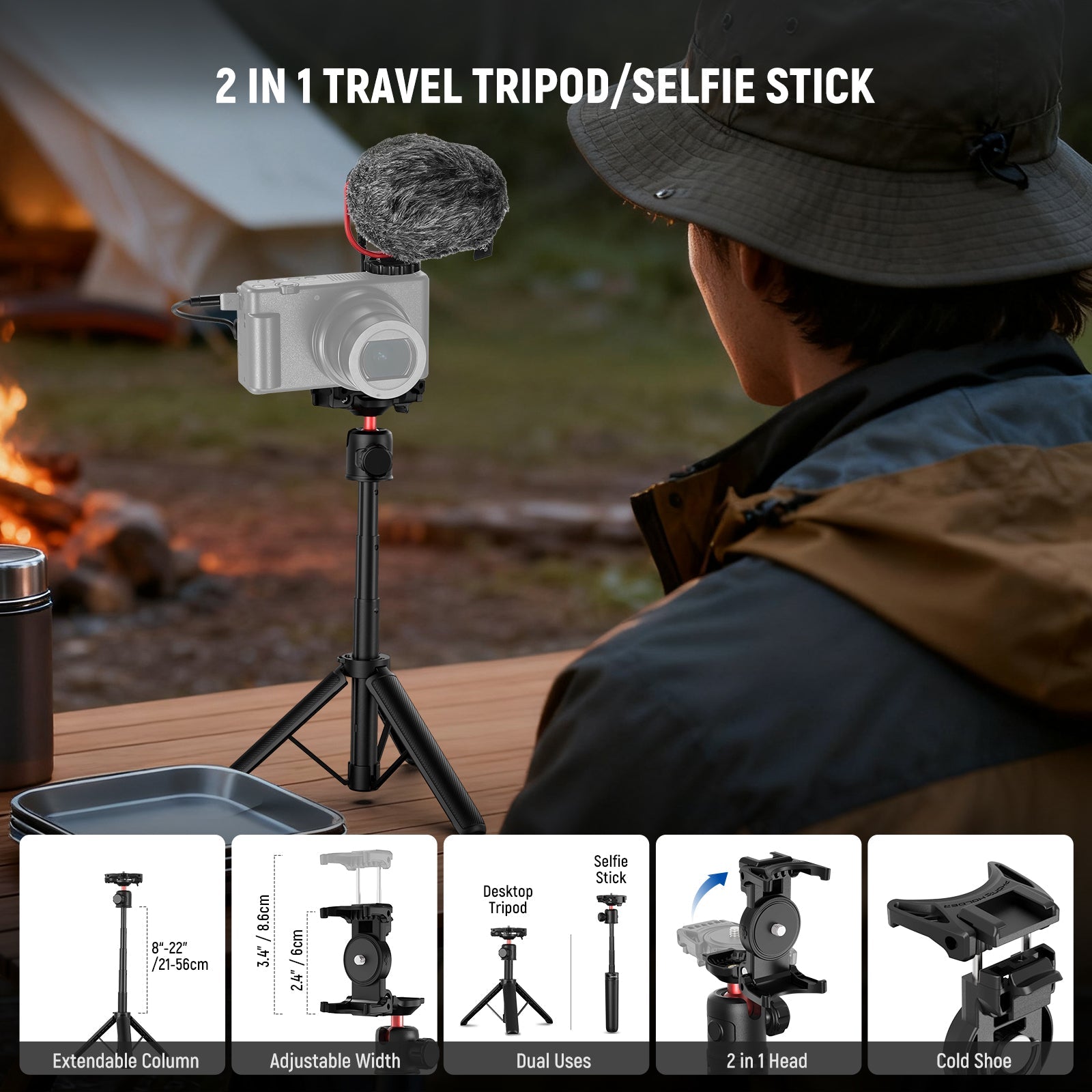 2 In 1 Desktop Selfie Stick/Tripod