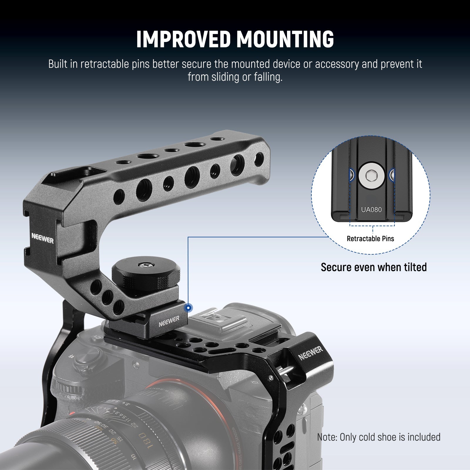 Spring loaded anti off pins ensure secure mounting