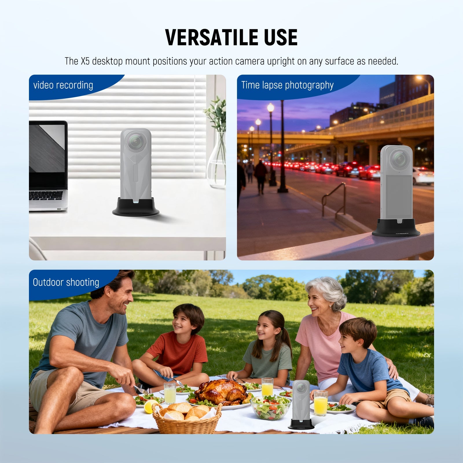 NEEWER CA157 Silicone Base for Insta360 X5/X4 is ideal for video recording, time lapse photography, and outdoor shooting.