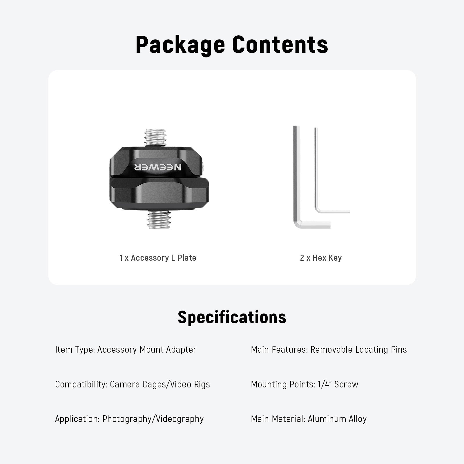 Package Contents of the NEEWER UA081 L Plate Accessory Mount Kit