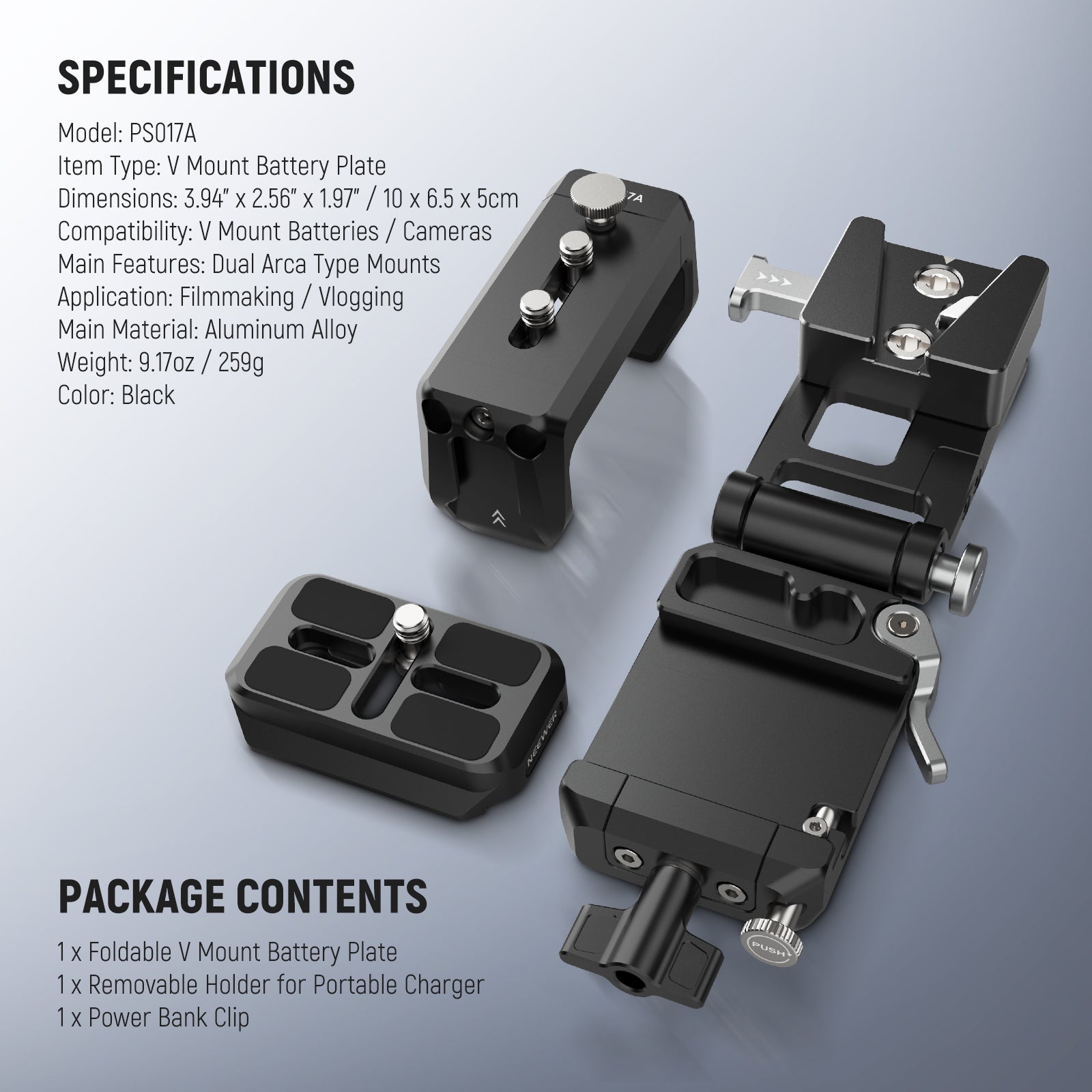 Specifications of the NEEWER PS017A V Mount Battery Plate
