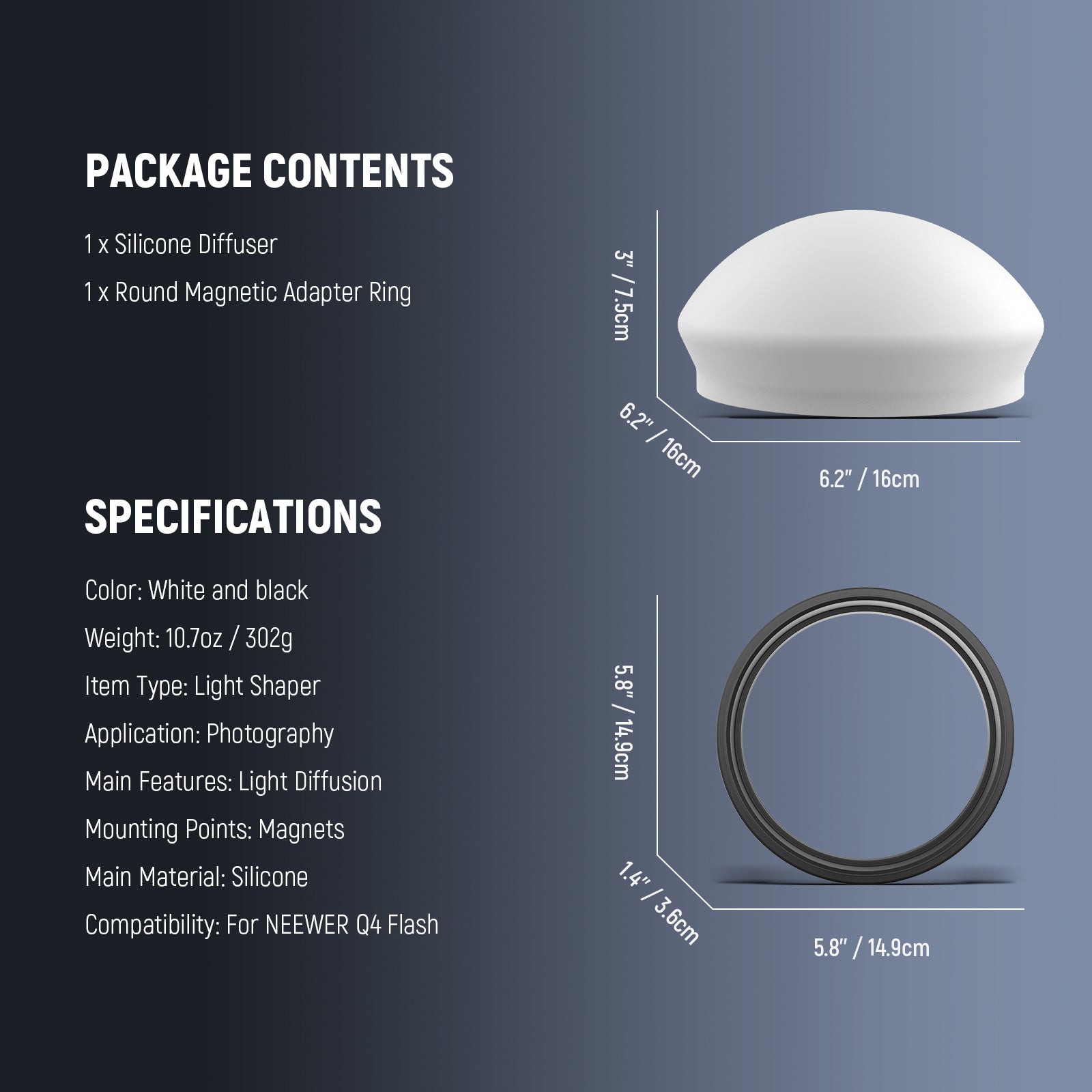 Specifications of the NEEWER CRS10 Silicone Diffuser