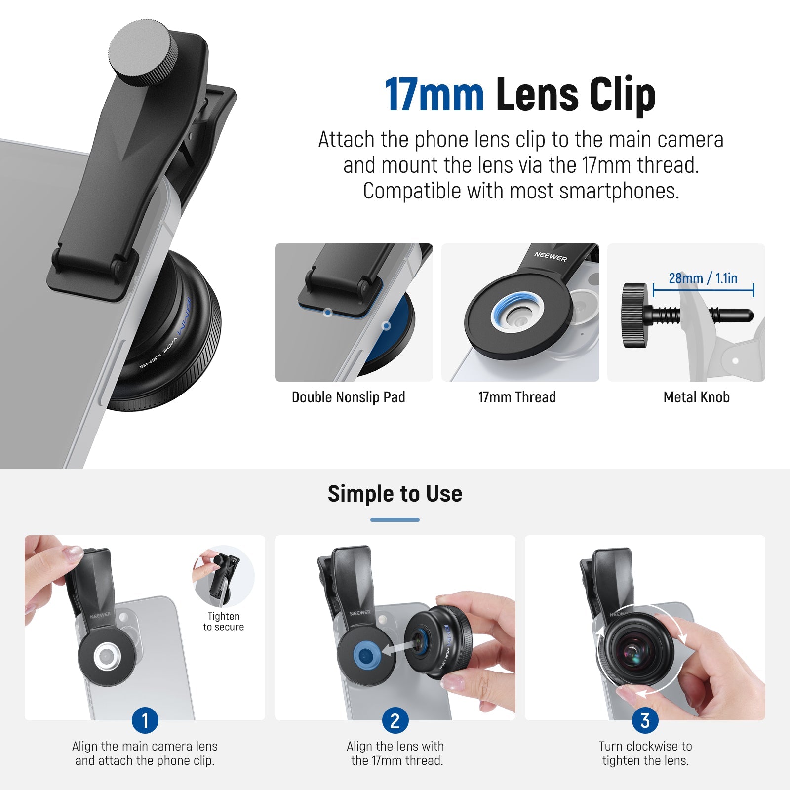 This Kit includes a 17mm Threaded Lens Clip