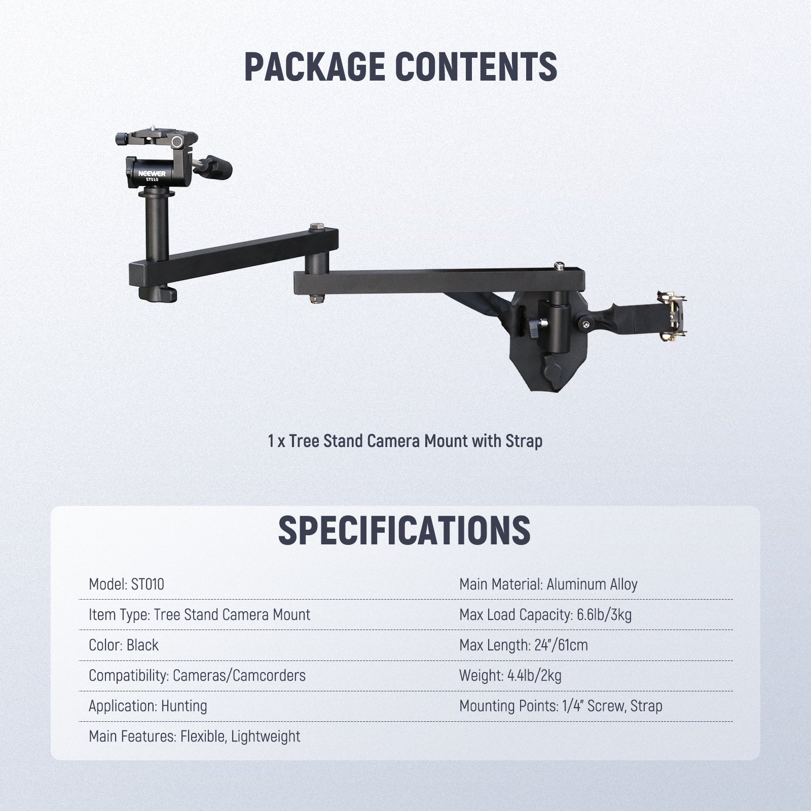 Package Contents of the NEEWER ST010 24" Tree Stand Mount