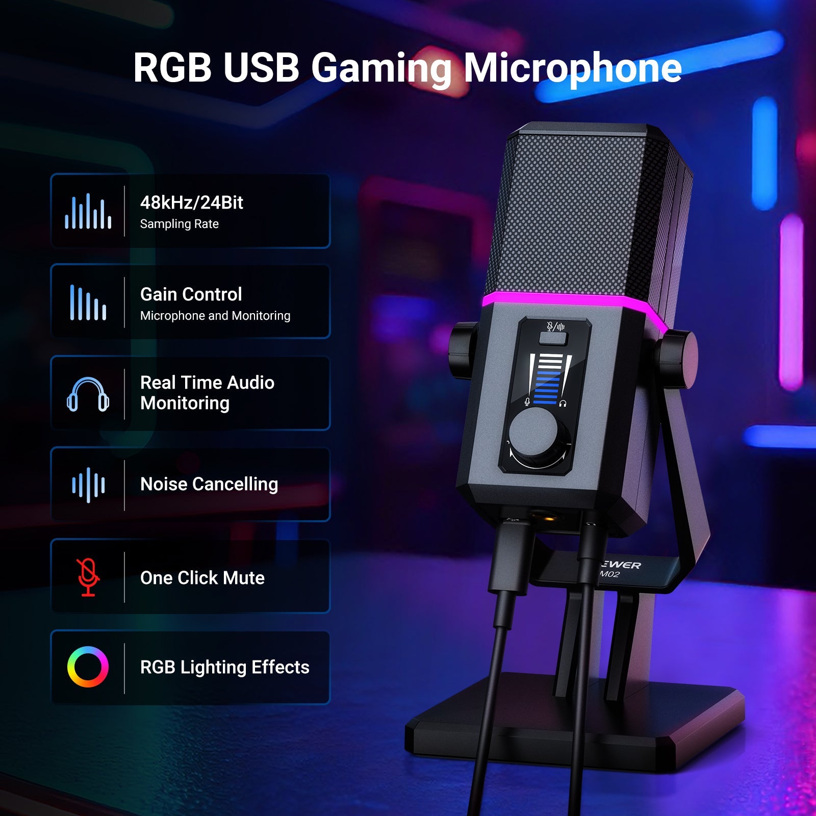 NEEWER UM02 RGB USB Gaming Microphone