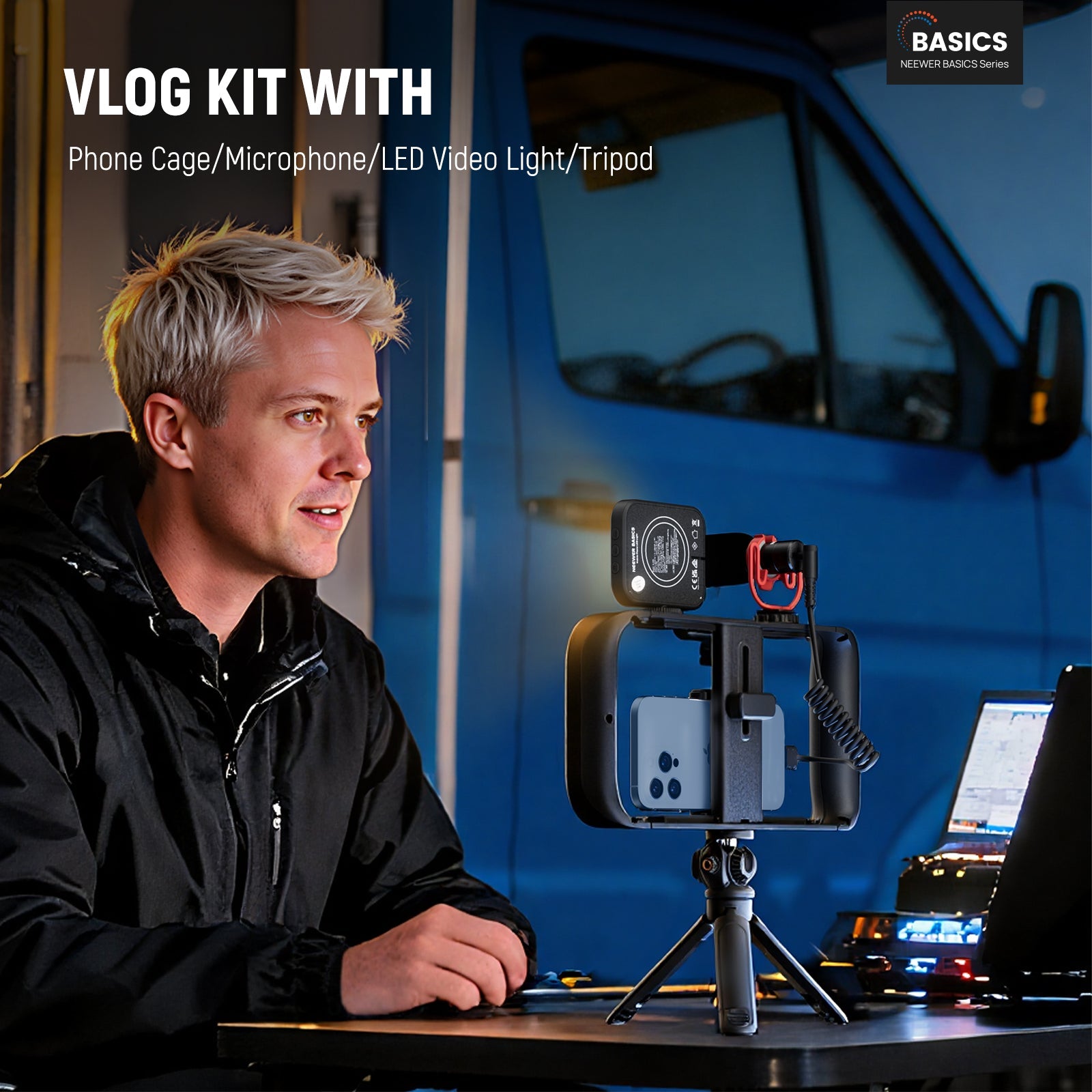 NEEWER PA055 Vlogging Kit includes a phone cage, a mic, a tirpod, and more.