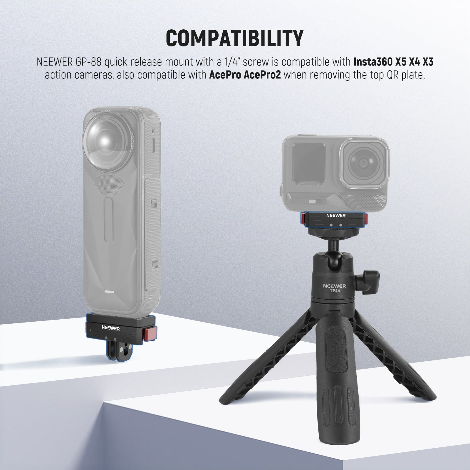 NEEWER GP-88 Magnetic Quick Release Mount is compatible with Insta360 X5 X4 X3 action cameras