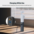 This battery pack allows you to charge the camera while using it simultaneously.