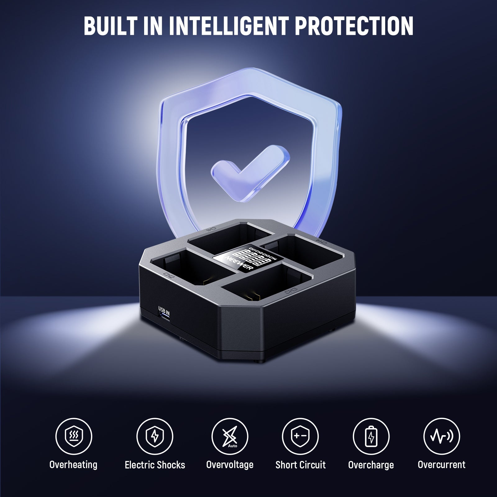 4 Channel NP-FZ100 USB Charger use an advanced circuit to prevent short circuits and overcurrent and ensure safe charging.