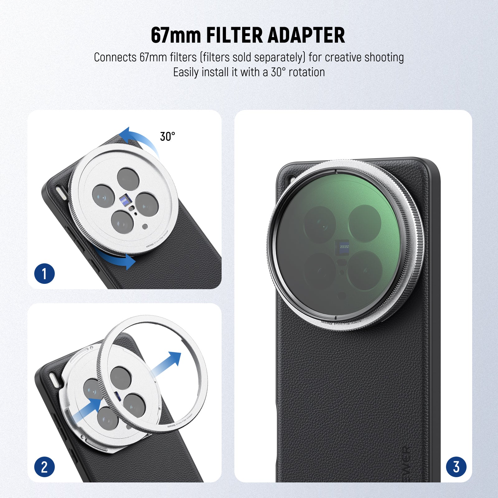 NEEWER PA115 Phone Case For VIVO X200 Ultra Kit includes a 67mm filter adapter.