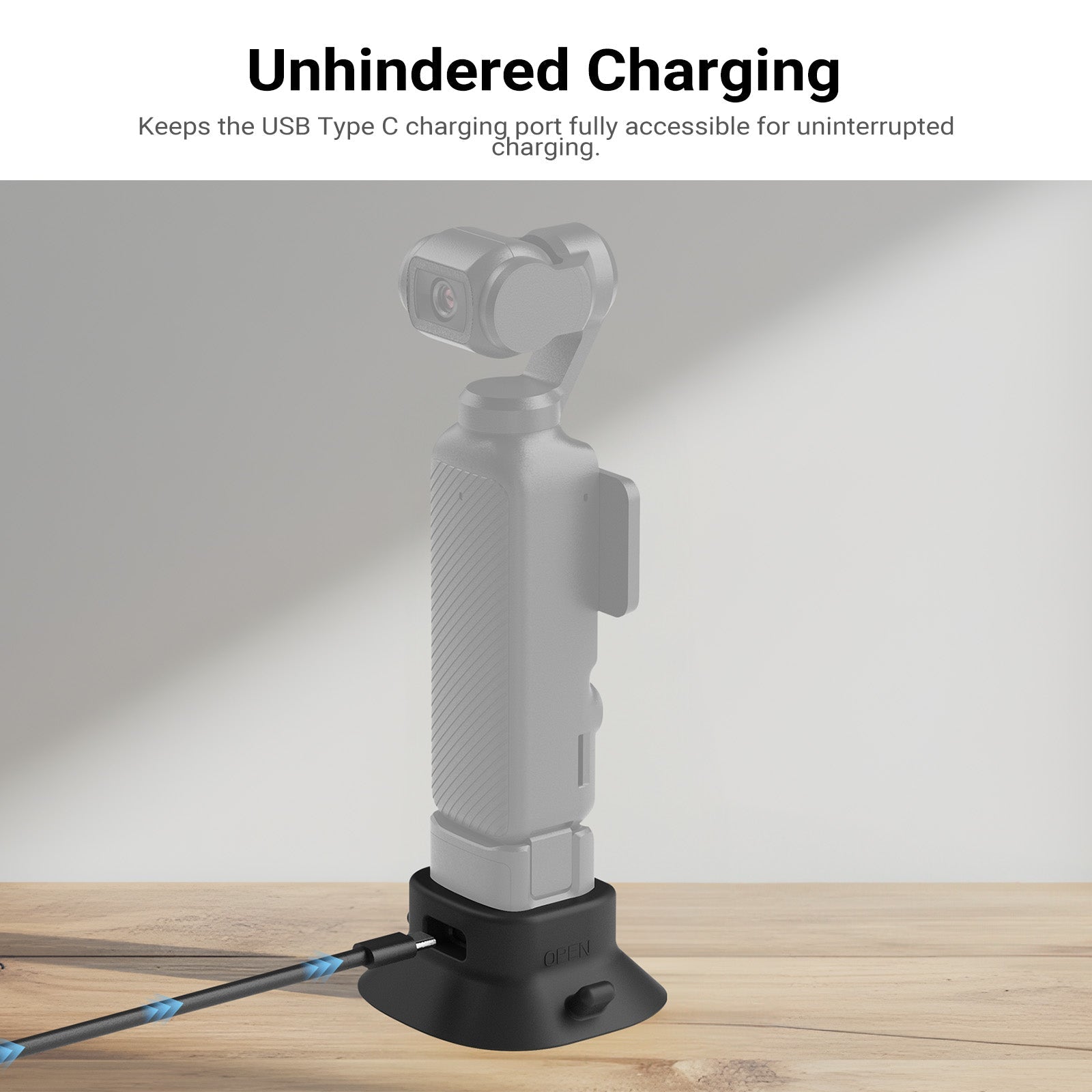 NEEWER AC023 Suction Cup Desktop Mount keeps the USB Type C charging port fully accessible for uninterrupted charging.