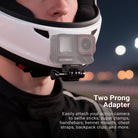 With a two prong adapter, the action camera mount is for tripods, selfie sticks, and more with a 3 prong mount and locking screw.