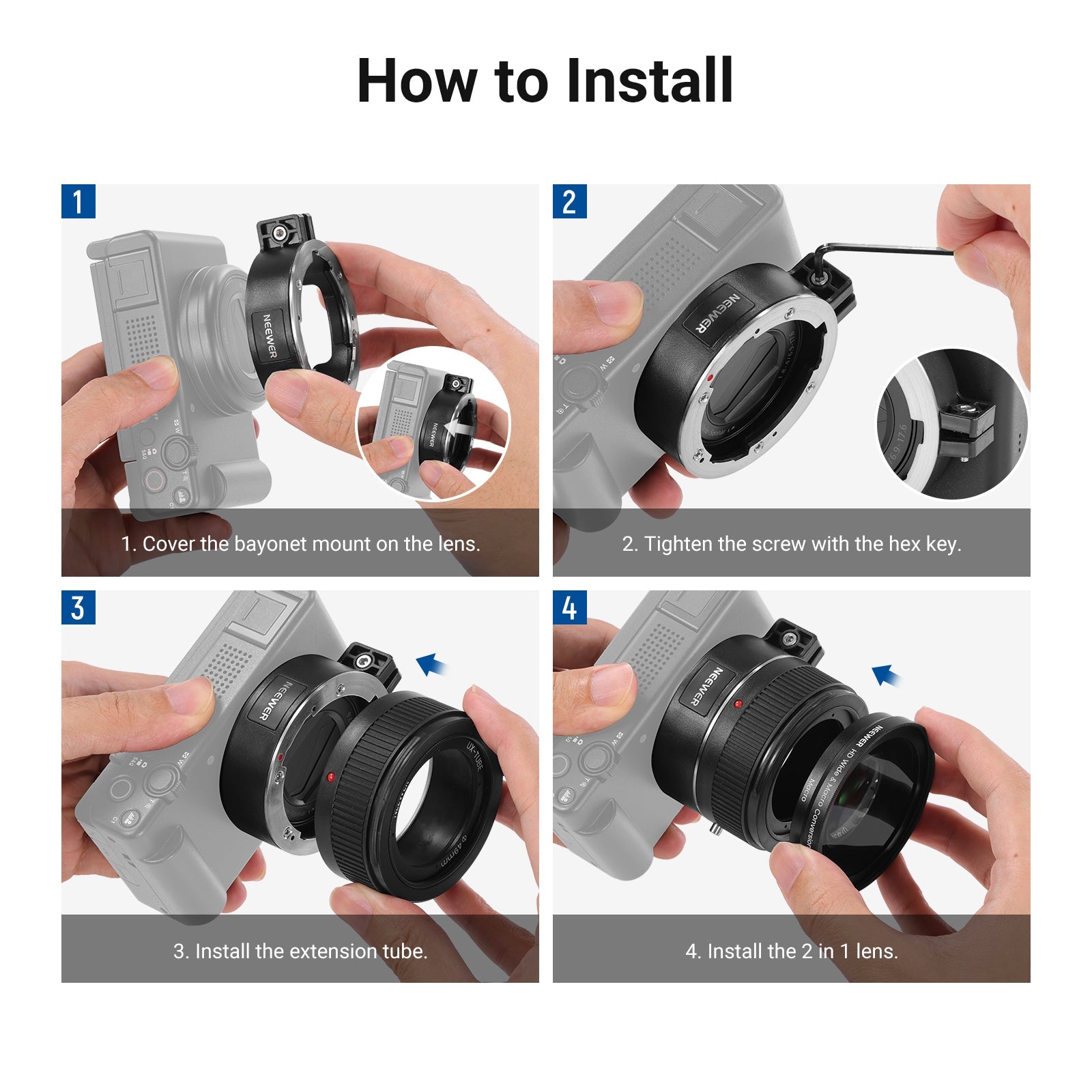 4 steps of installing NEEWER LS-86 Wide Angle + Macro Lens For Sony ZV-1 II