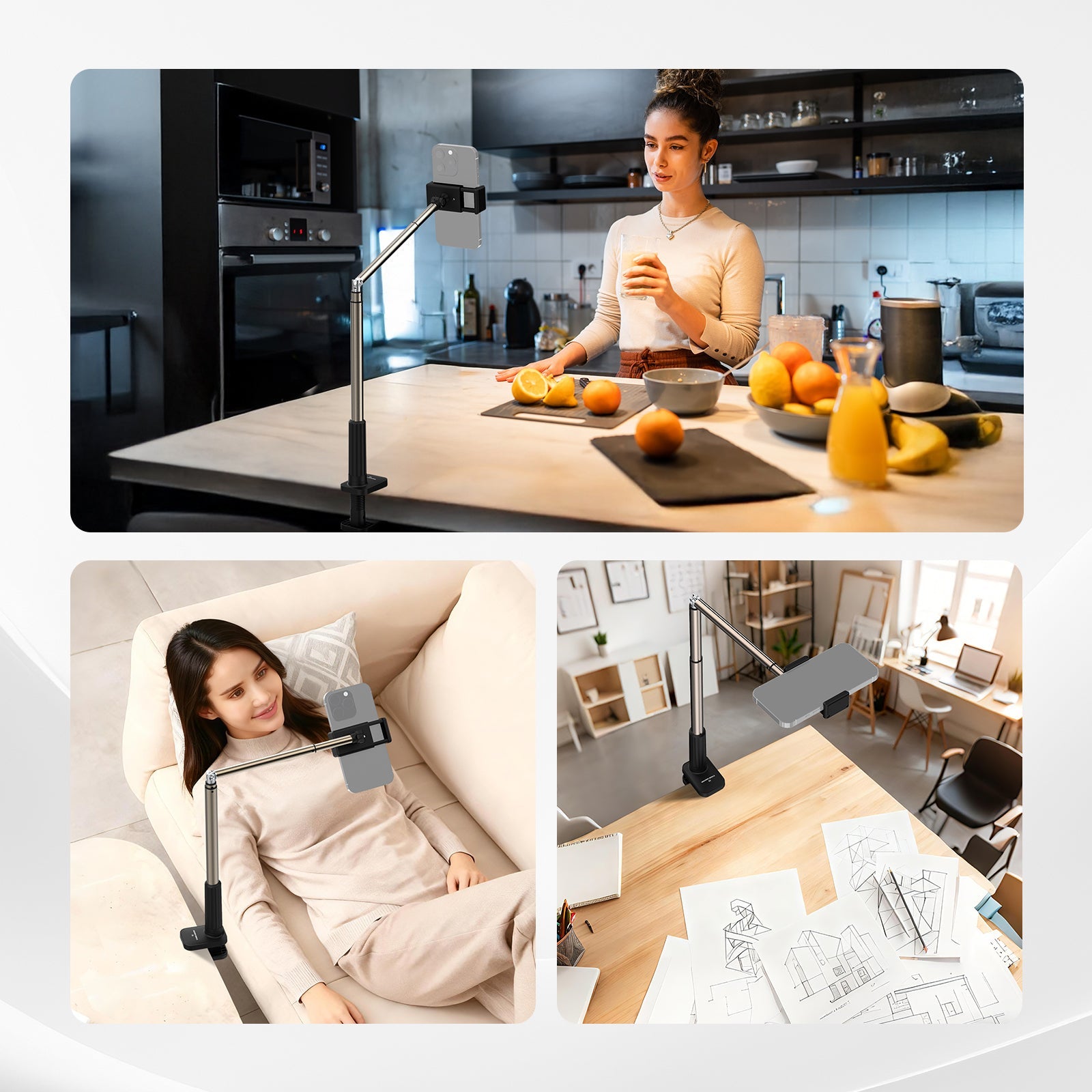 NEEWER X6 overhead phone mount is ideal for watching and recording videos.