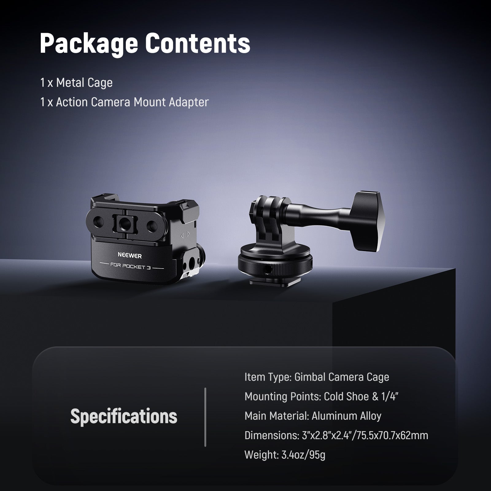 Package Contents of the NEEWER AC009 PRO Gimbal Camera Cage For Osmo Pocket 3