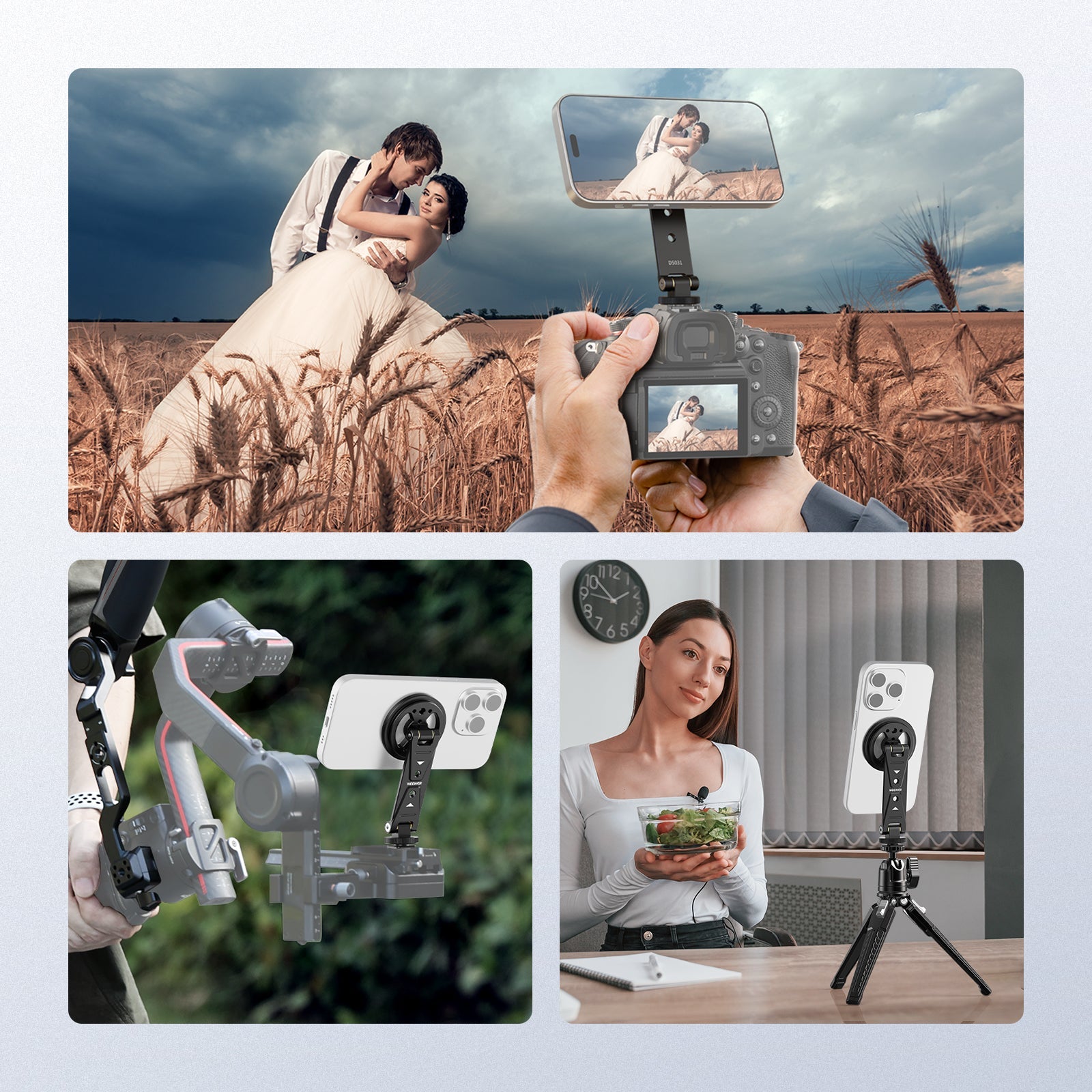Scenarios for NEEWER DS031 Magnetic Phone Tripod Mount with Cold Shoe