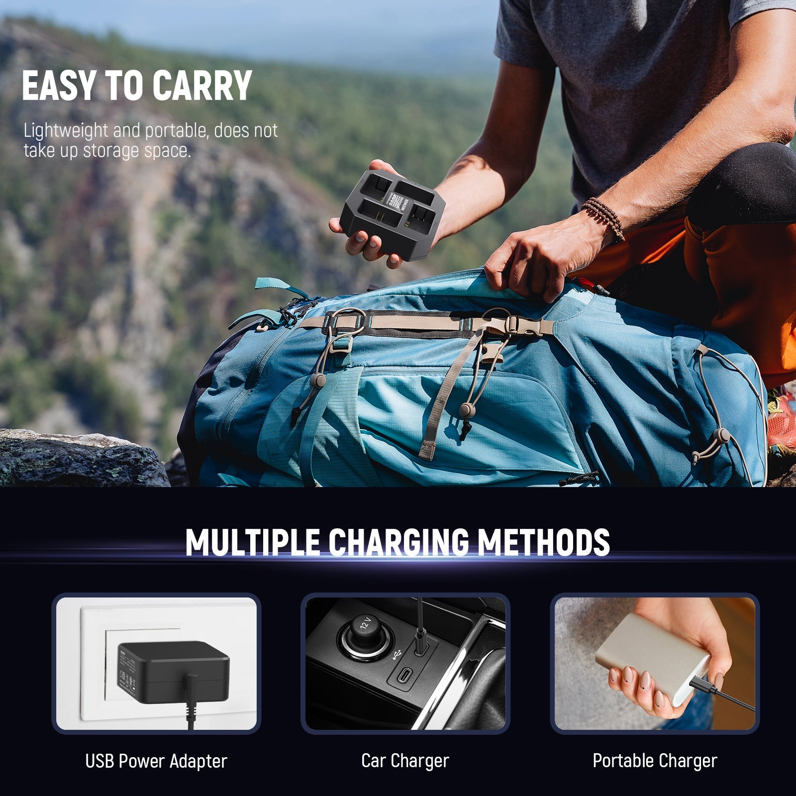 NEEWER NW-Z4 4 Channel NP-FZ100 Charger is easy to carry.