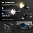 NEEWER FS300B Bi-Color LED Video Light can be powered by the power adapter and power cord for continuous running.