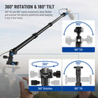 NEEWER BP01 Carbon Fiber Microphone Boom Pole supports 180° tilt and 360° swivel movements.