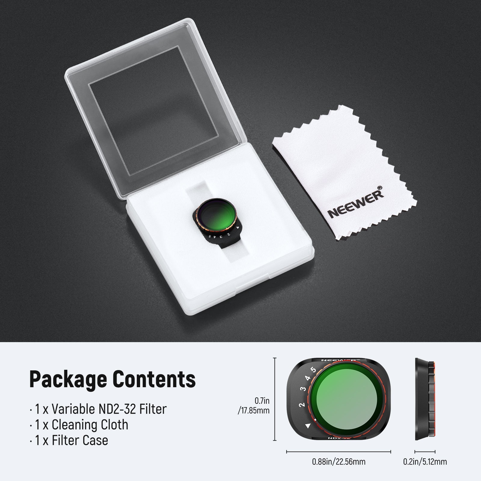 Package Contents of the NEEWER Variable ND2-32 Filter For DJI Mini 4 Pro